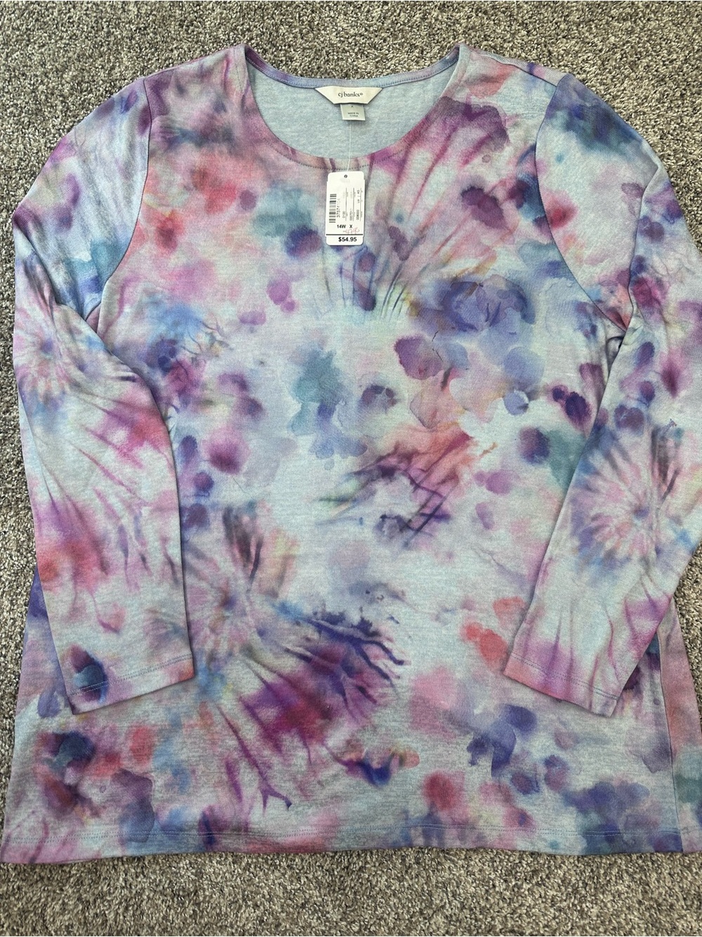 CJ Banks Women's Long-Sleeve Tie-Dye Crewneck Top - Pastel Purple Mix